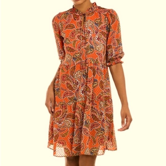 Nanette Lepore dusky orange beautiful BOHO paisley dress NWT size 4 - Picture 1 of 11